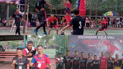 Tim Kuat Kelurahan Teladan Berhasil  Tebas Colombia Parit 5 Dengan Skor Kacamata di Bola Voli Bupati Bangka Selatan Cup 2023
