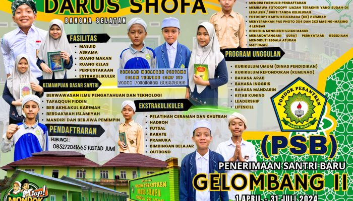 Pondok Pesantren Darus Shofa Bangka Selatan Buka Pendaftaran Gelombang II