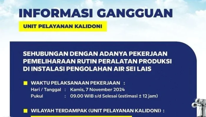 Hari ini Air PDAM Tirta Musi Stop Aliran 12 jam.