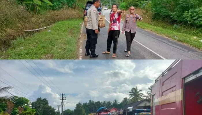 Polsek Pemali Gerak Cepat Atasi Tumpahan Minyak di Jalan Air Duren-Sempan