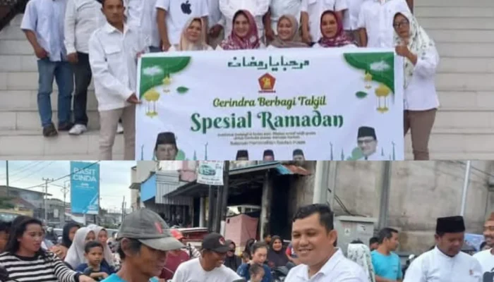 Gerindra Bangka Selatan Bagikan Takjil di Pasar Toboali Saat Ngabuburit