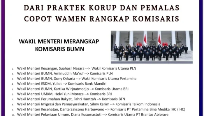 KAMAKSI Desak Prabowo Copot Direksi BUMN Korup dan Wamen Rangkap Komisaris