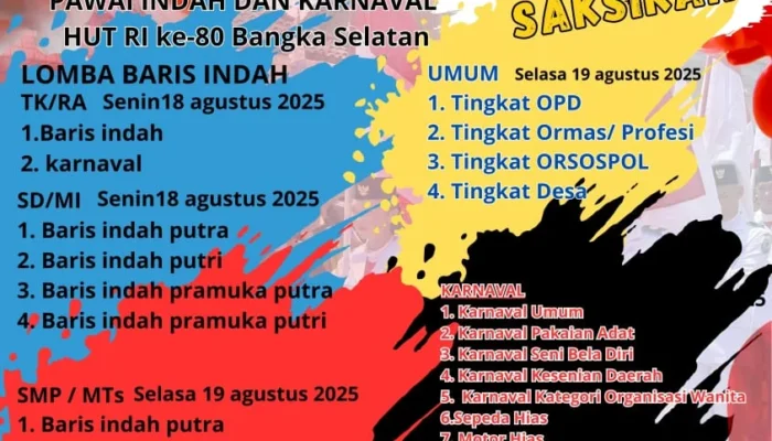Ini Jadwal dan Rute Pawai Indah, Karnaval HUT RI ke-80 Bangka Selatan