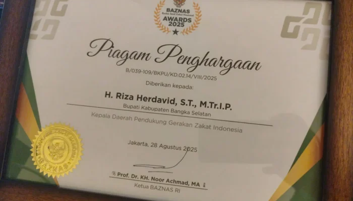 Bupati Bangka Selatan Riza Herdavid Raih BAZNAS Awards 2025
