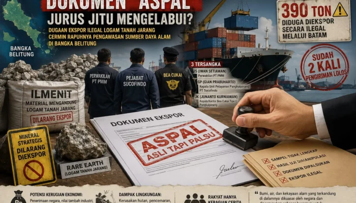 Dokumen “Aspal” dan Dugaan Ekspor Ilegal Logam Tanah Jarang: Cermin Rapuhnya Pengawasan Sumber Daya Alam di Bangka Belitung