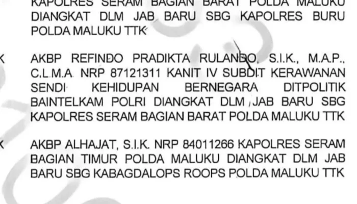 Rotasi PJU Polda Maluku, Sejumlah Pejabat dan Kapolres Berganti