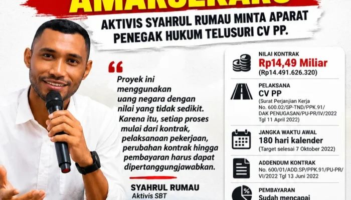 BPK Soroti Proyek Jalan Lingkar Amarsekaru, Aktivis Syahrul Rumau Minta Aparat Penegak Hukum Telusuri CV PP